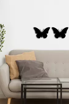 eCraftIndia Set of 2 "Butterflies" Black Engineered Wood Wall Art Cutout, Ready to Hang Home Decor