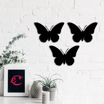 eCraftIndia Set of 3 "Butterflies" Black Engineered Wood Wall Art Cutout, Ready to Hang Home Decor 4