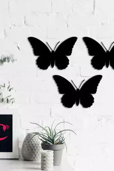 eCraftIndia Set of 3 "Butterflies" Black Engineered Wood Wall Art Cutout, Ready to Hang Home Decor