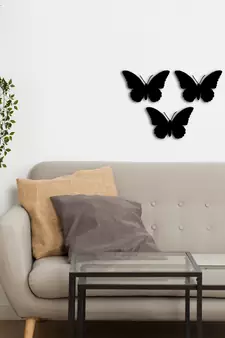 eCraftIndia Set of 3 "Butterflies" Black Engineered Wood Wall Art Cutout, Ready to Hang Home Decor