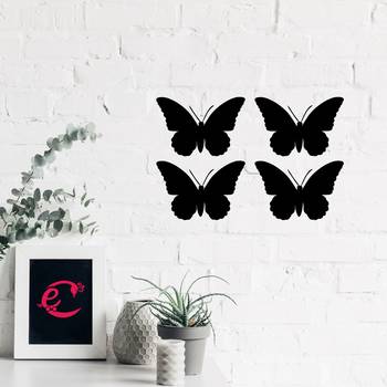 eCraftIndia Set of 4 "Butterflies" Black Engineered Wood Wall Art Cutout, Ready to Hang Home Decor 4