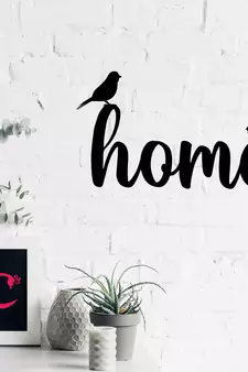 eCraftIndia "HOME with birds" Black Engineered Wood Wall Art Cutout, Ready to Hang Home d?cor