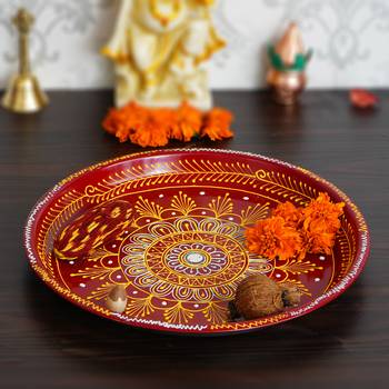 Handcrafted Decorative Red Pooja Thali 1