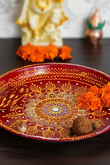 Handcrafted Decorative Red Pooja Thali