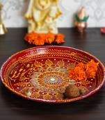 Handcrafted Decorative Red Pooja Thali