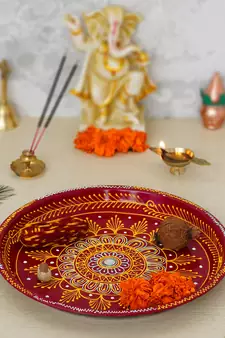 Handcrafted Decorative Red Pooja Thali