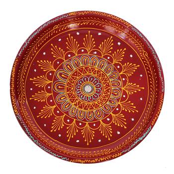 Handcrafted Decorative Red Pooja Thali 3