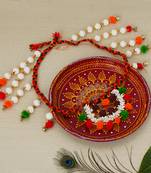 Handcrafted Decorative Red Pooja Thali with Toran/Bandarwal Door Hanging