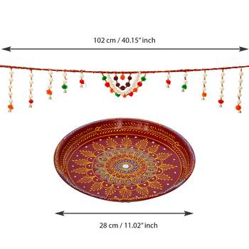Handcrafted Decorative Red Pooja Thali with Toran/Bandarwal Door Hanging 5
