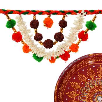Handcrafted Decorative Red Pooja Thali with Toran/Bandarwal Door Hanging 6