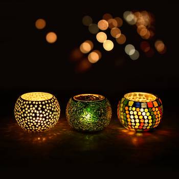 Set of 3 Mosiac Glass Decorative Tea Light Holder/Diya 1
