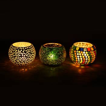 Set of 3 Mosiac Glass Decorative Tea Light Holder/Diya 2