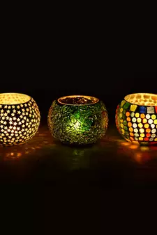 Set of 3 Mosiac Glass Decorative Tea Light Holder/Diya