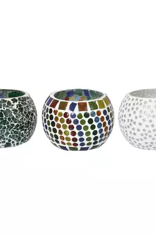 Set of 3 Mosiac Glass Decorative Tea Light Holder/Diya