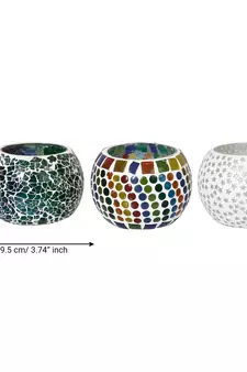 Set of 3 Mosiac Glass Decorative Tea Light Holder/Diya