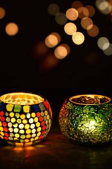 Set of 2 Mosiac Glass Decorative Tea Light Holder/Diya