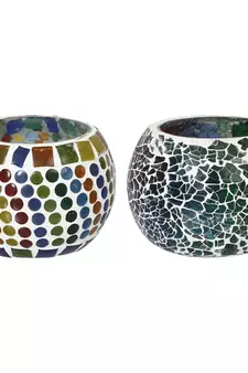 Set of 2 Mosiac Glass Decorative Tea Light Holder/Diya