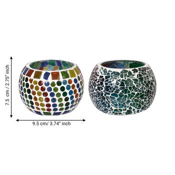 Set of 2 Mosiac Glass Decorative Tea Light Holder/Diya 4