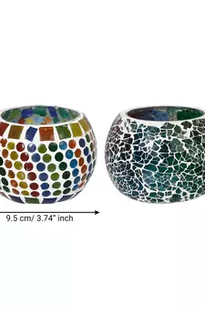 Set of 2 Mosiac Glass Decorative Tea Light Holder/Diya