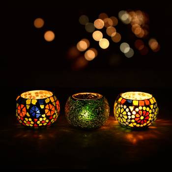 Set of 3 Mosiac Glass Decorative Tea Light Holder/Diya 1