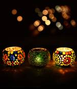 Set of 3 Mosiac Glass Decorative Tea Light Holder/Diya