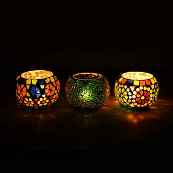 Set of 3 Mosiac Glass Decorative Tea Light Holder/Diya 2