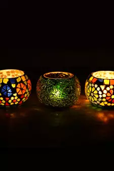 Set of 3 Mosiac Glass Decorative Tea Light Holder/Diya