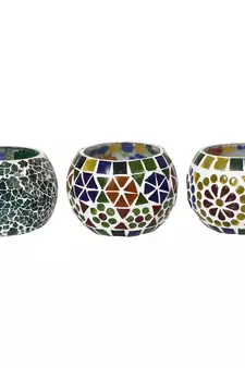 Set of 3 Mosiac Glass Decorative Tea Light Holder/Diya