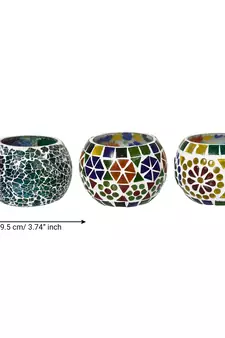 Set of 3 Mosiac Glass Decorative Tea Light Holder/Diya