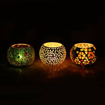 Set of 3 Mosiac Glass Decorative Tea Light Holder/Diya 2