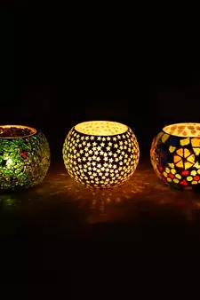 Set of 3 Mosiac Glass Decorative Tea Light Holder/Diya