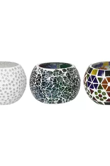 Set of 3 Mosiac Glass Decorative Tea Light Holder/Diya