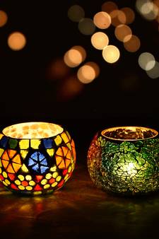 Set of 2 Mosiac Glass Decorative Tea Light Holder/Diya