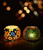 Set of 2 Mosiac Glass Decorative Tea Light Holder/Diya