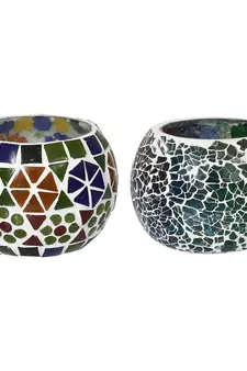 Set of 2 Mosiac Glass Decorative Tea Light Holder/Diya