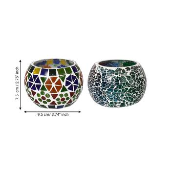 Set of 2 Mosiac Glass Decorative Tea Light Holder/Diya 4