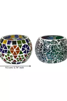 Set of 2 Mosiac Glass Decorative Tea Light Holder/Diya