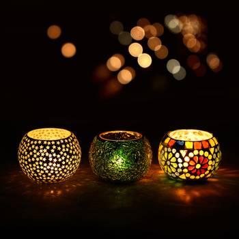 Set of 3 Mosiac Glass Decorative Tea Light Holder/Diya 1