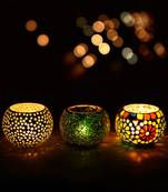 Set of 3 Mosiac Glass Decorative Tea Light Holder/Diya