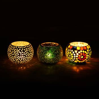 Set of 3 Mosiac Glass Decorative Tea Light Holder/Diya 2