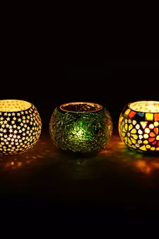 Set of 3 Mosiac Glass Decorative Tea Light Holder/Diya