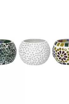 Set of 3 Mosiac Glass Decorative Tea Light Holder/Diya