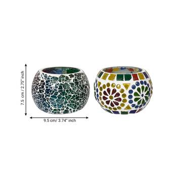 Set of 2 Mosiac Glass Decorative Tea Light Holder/Diya 4