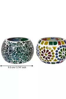 Set of 2 Mosiac Glass Decorative Tea Light Holder/Diya