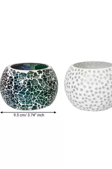 Set of 2 Mosiac Glass Decorative Tea Light Holder/Diya