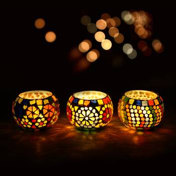 Set of 3 Mosiac Glass Decorative Tea Light Holder/Diya 1