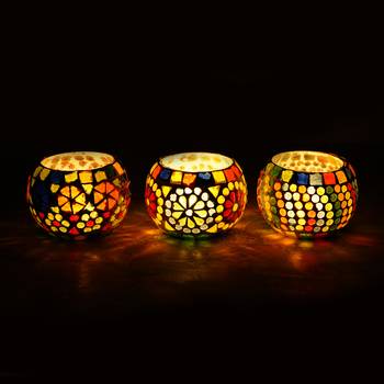 Set of 3 Mosiac Glass Decorative Tea Light Holder/Diya 2