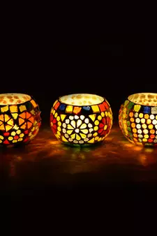 Set of 3 Mosiac Glass Decorative Tea Light Holder/Diya