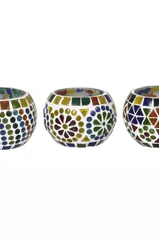 Set of 3 Mosiac Glass Decorative Tea Light Holder/Diya