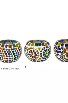 Set of 3 Mosiac Glass Decorative Tea Light Holder/Diya